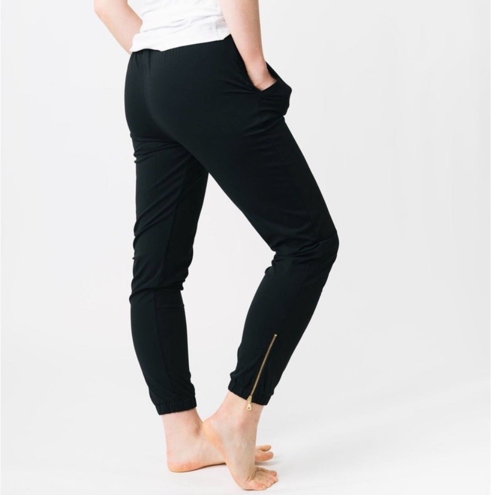 ZYIA Black Joggers with Gold Zipper